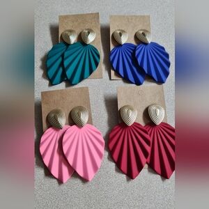 Elegant Leaf Drop Earrings Set - Teal, Blue, Pink, Red.